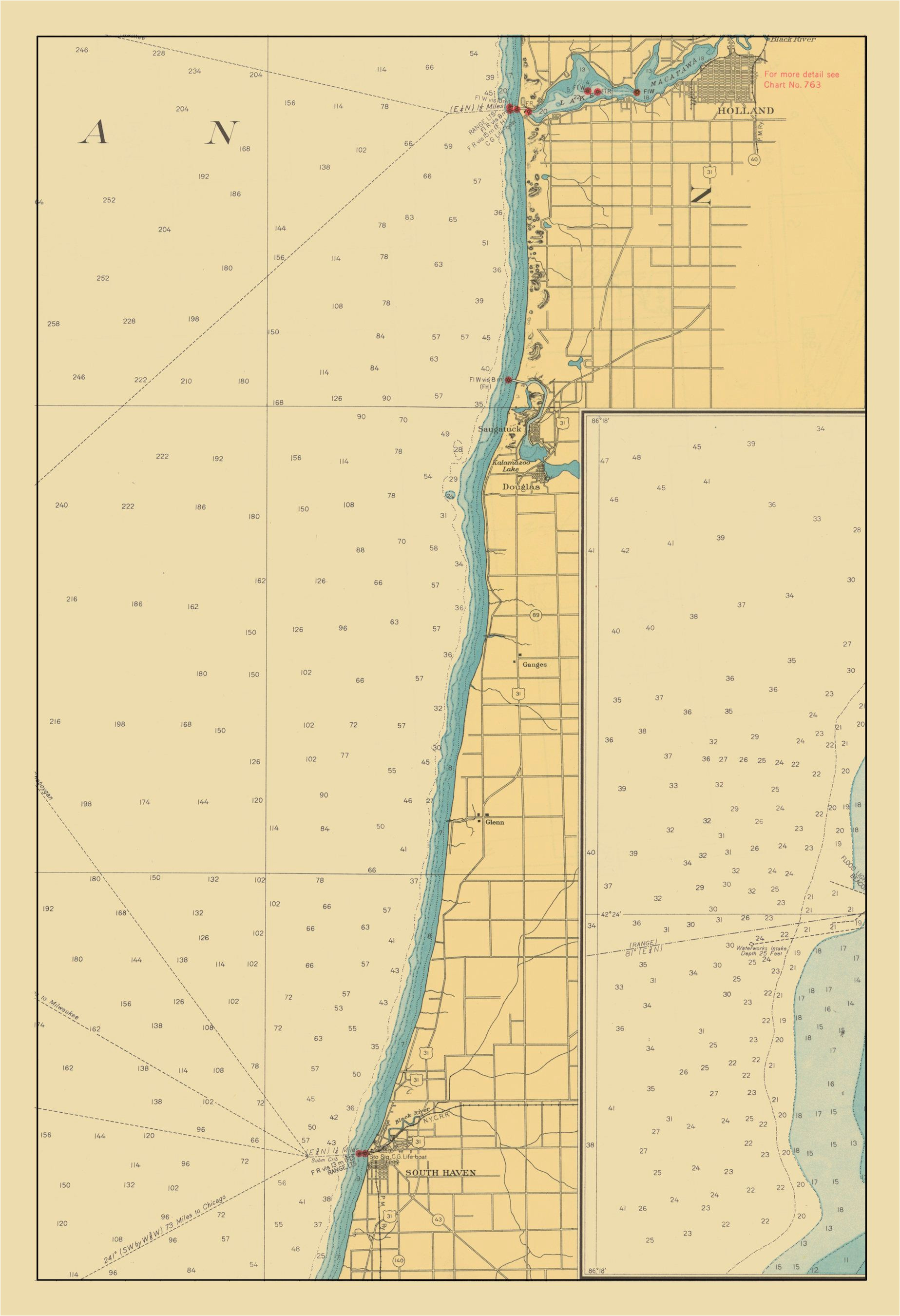 lake michigan map lake macatawa to south haven 1947 love