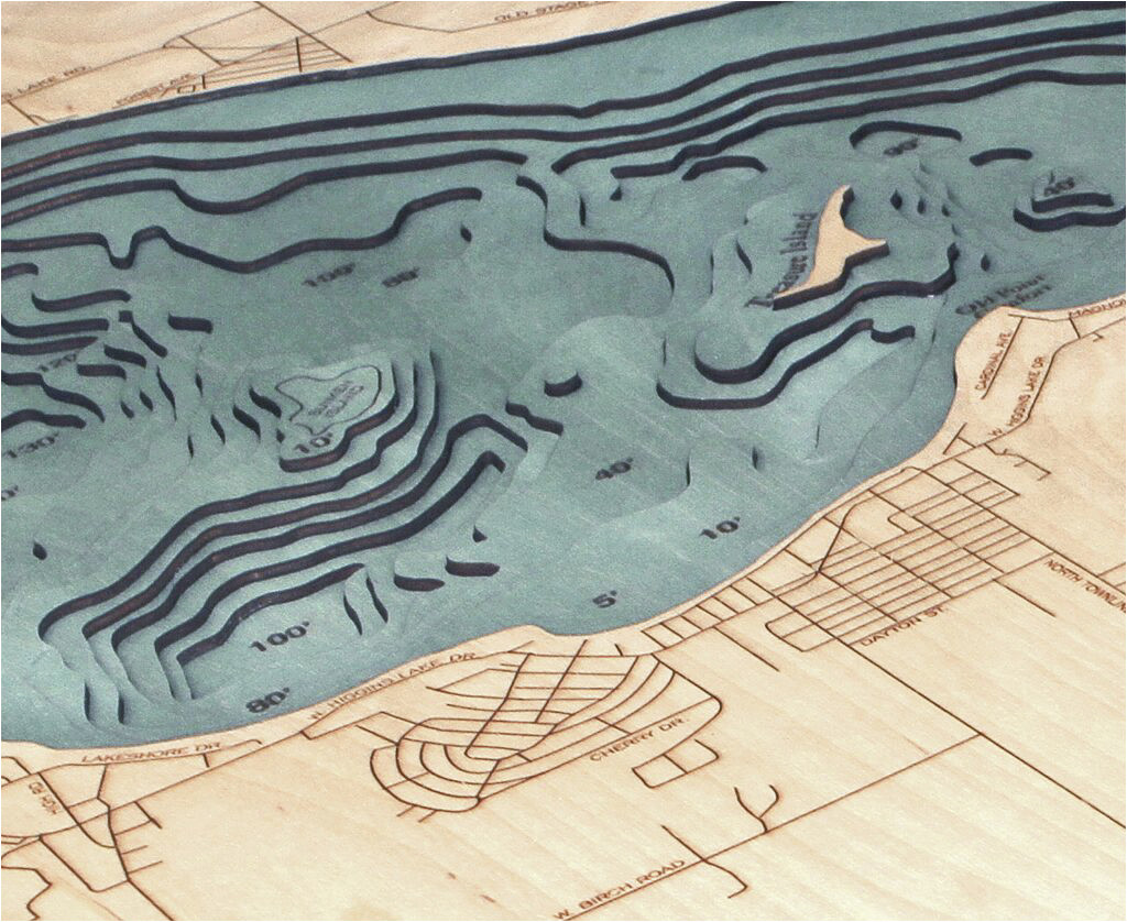 bathymetric map higgins lake michigan scrimshaw gallery