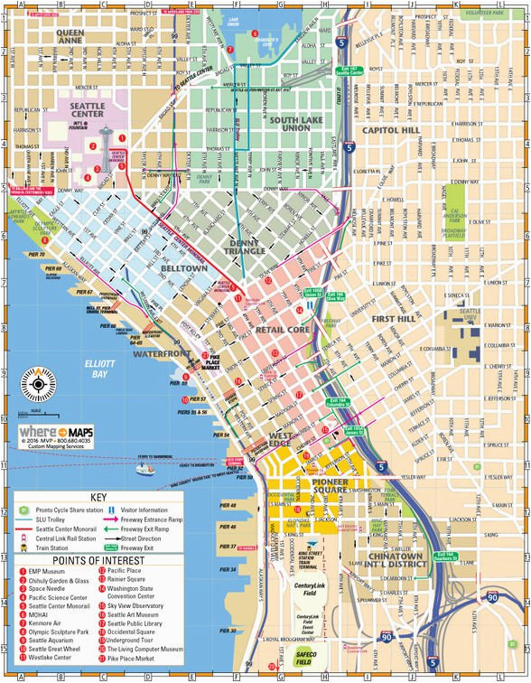 map of downtown seattle interactive and printable maps wheretraveler