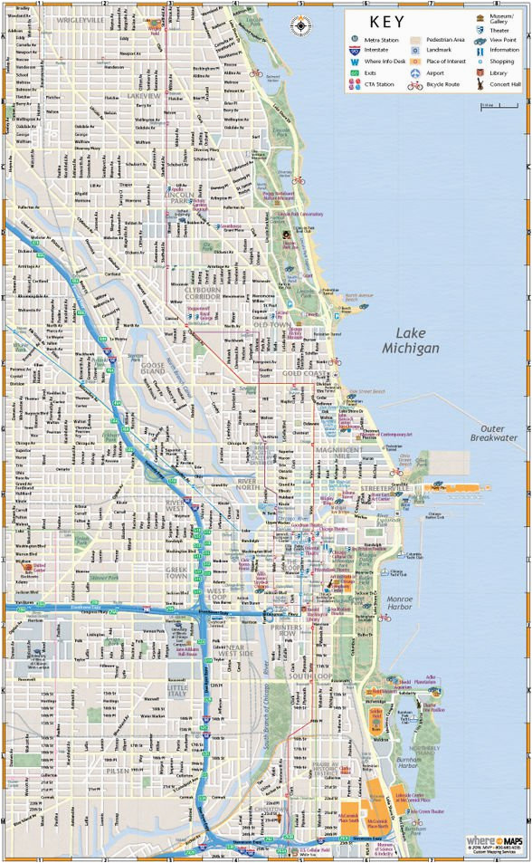Map Of Michigan Ave Chicago Map Of Chicago Interactive And Printable Maps Wheretraveler Of Map Of Michigan Ave Chicago 1 
