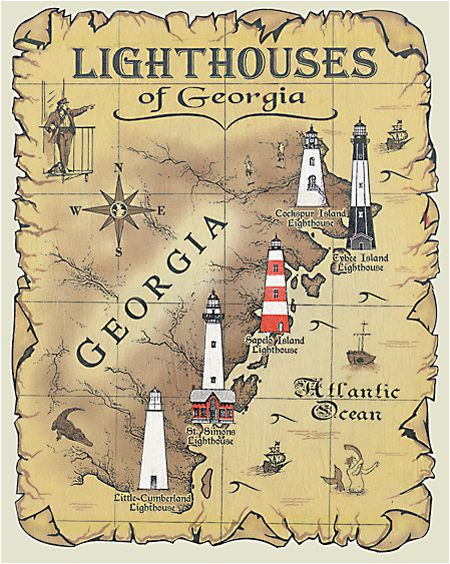 lighthouses of georgia map t shirt charleston savannah in 2019