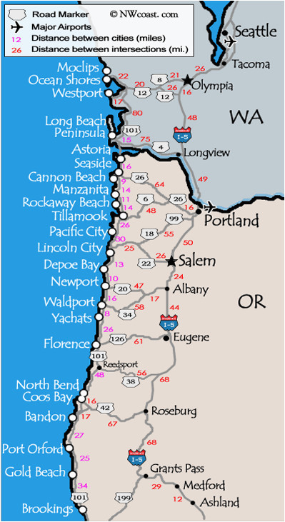 Northern Oregon Coast Map Washington And Oregon Coast Map Travel Places I D Love To Go Of Northern Oregon Coast Map 