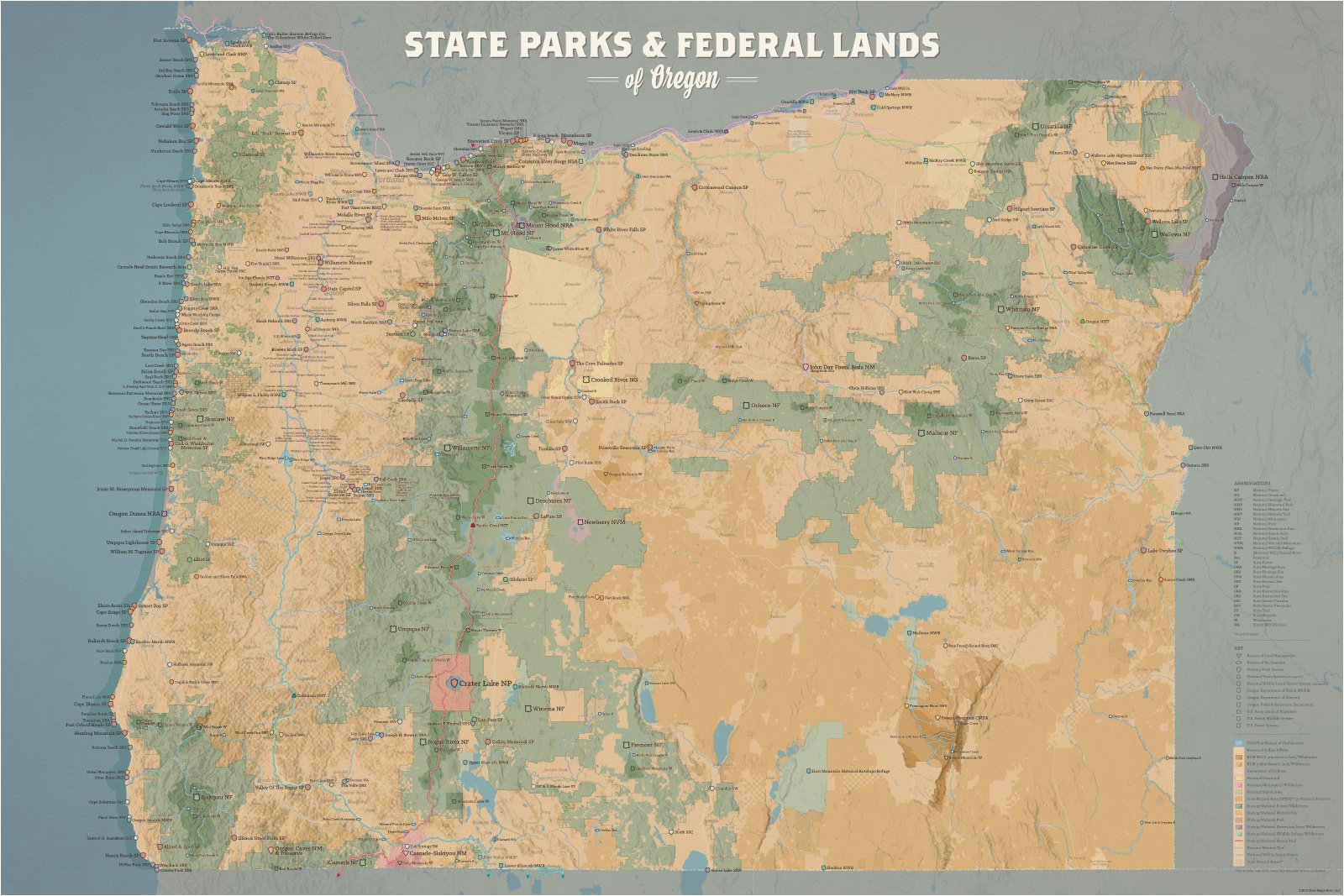 oregon state parks federal lands map 24x36 poster best maps ever