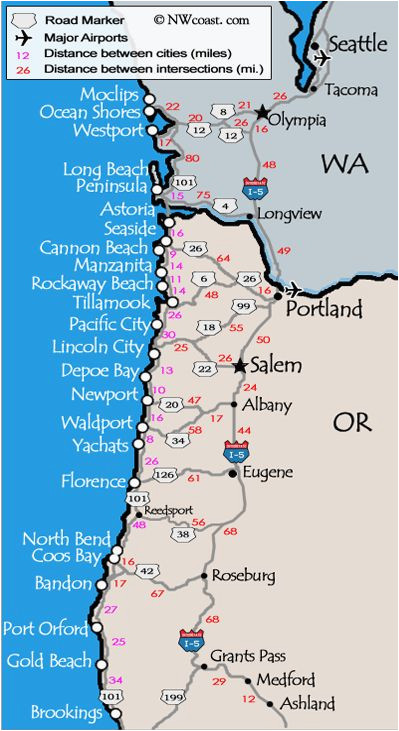 Oregon Coast Map Of Cities Washington And Oregon Coast Map Travel Places I D Love To Go Of Oregon Coast Map Of Cities 