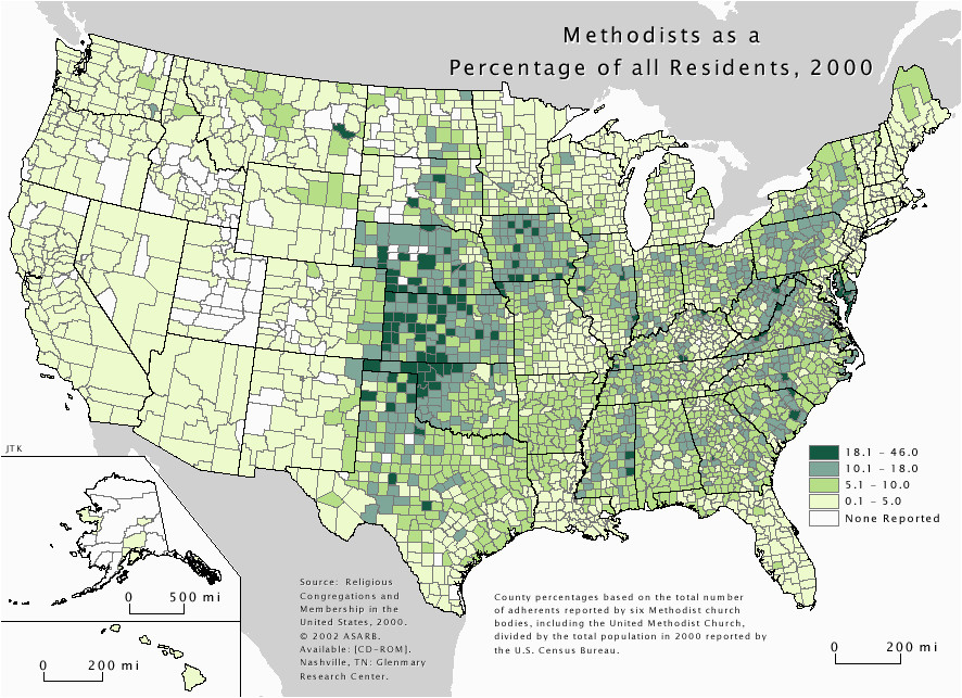 methodists united and otherwise as a percentage of the population