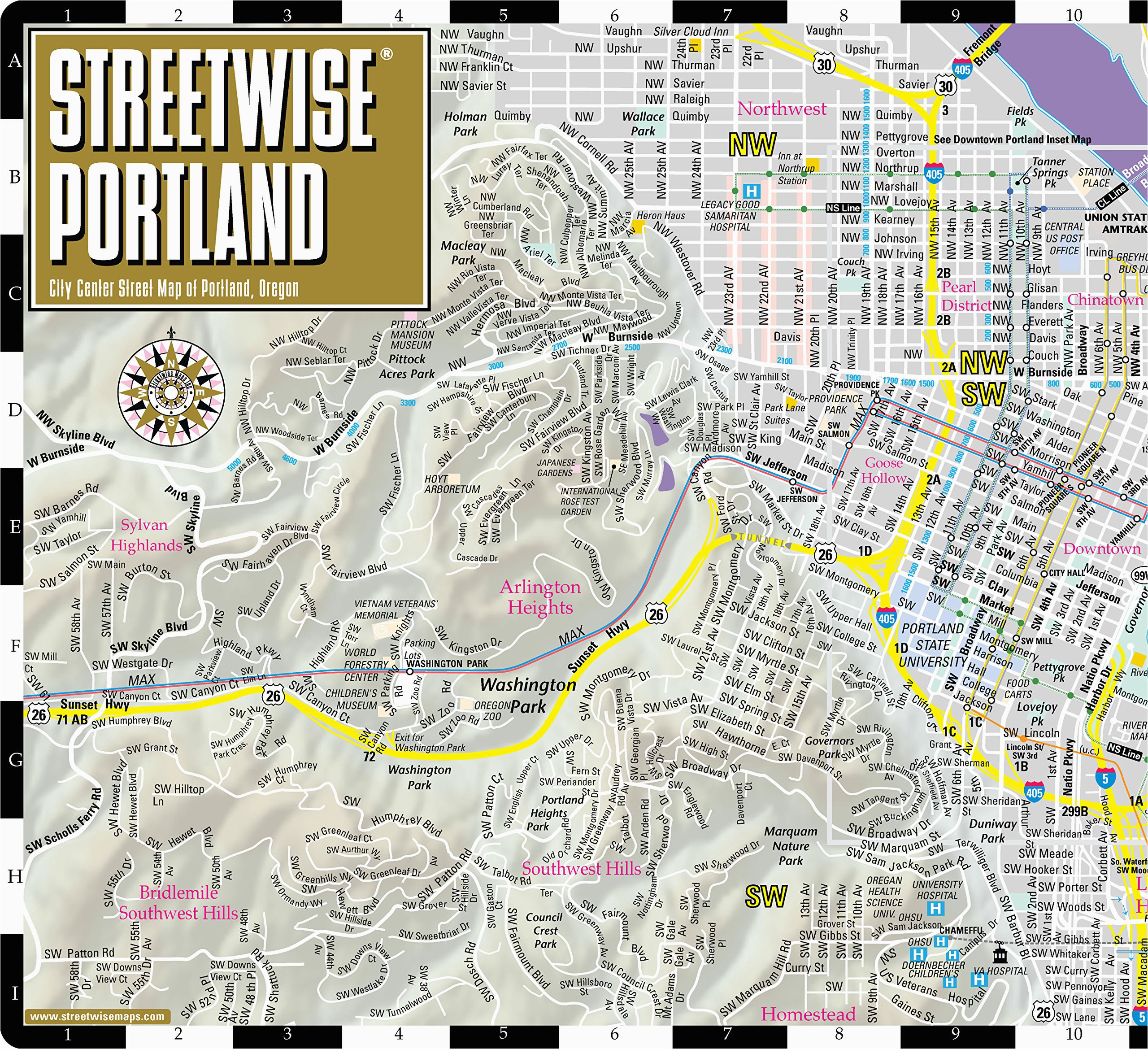 streetwise portland map laminated city center street map of