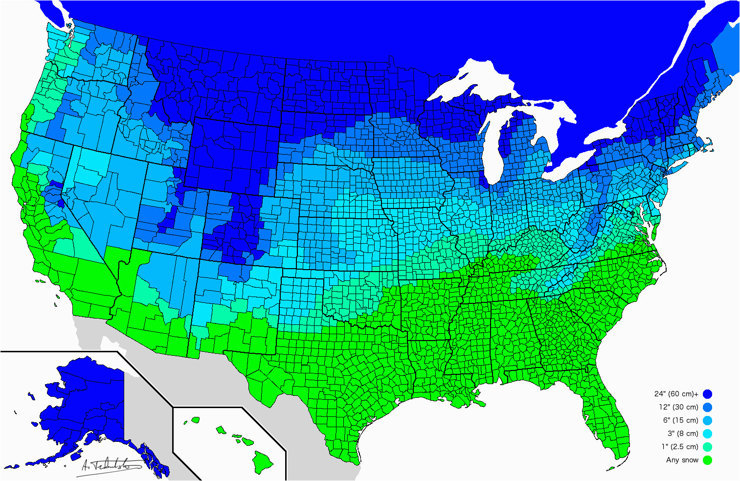 map how much snow it typically takes to cancel school in the u s