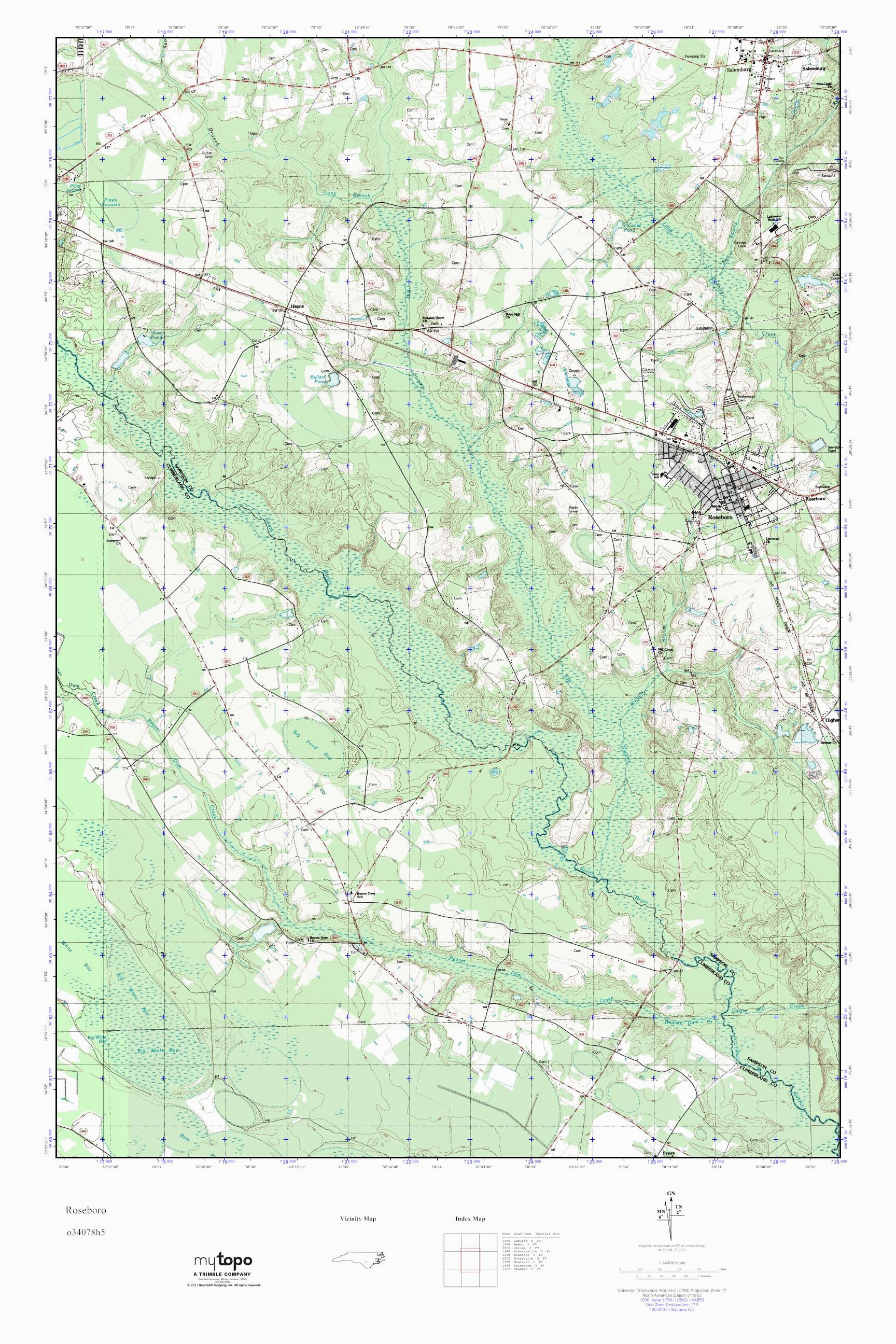 mytopo roseboro north carolina usgs quad topo map