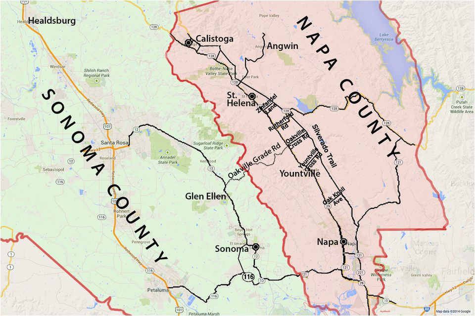 wine country map sonoma and napa valley