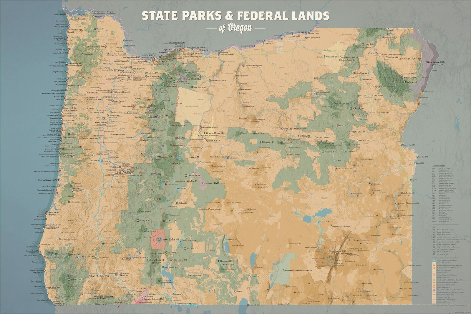 oregon state parks federal lands map 24x36 poster best maps ever