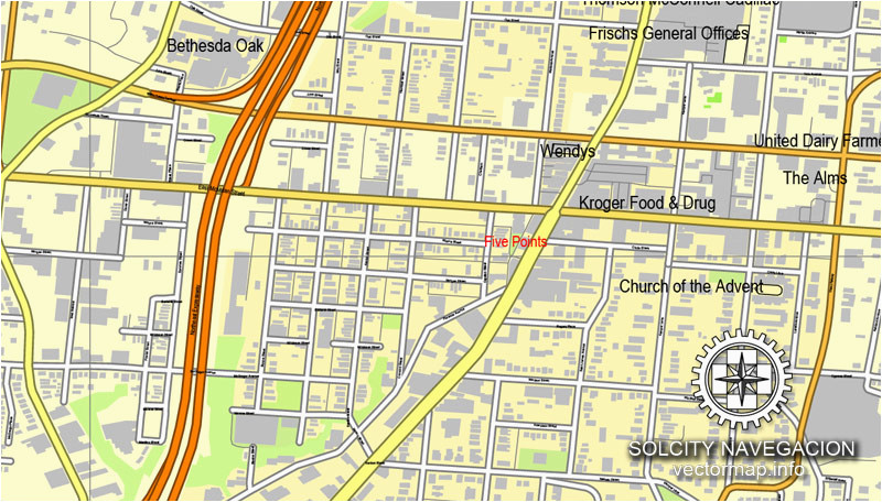 cincinnati ohio us printable vector street city plan map full