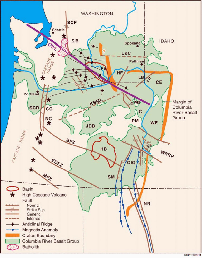 map showing the extent of the columbia river basalt group and main