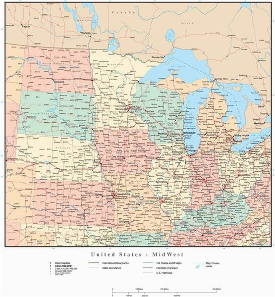 usa midwest region map with states highways and cities map resources