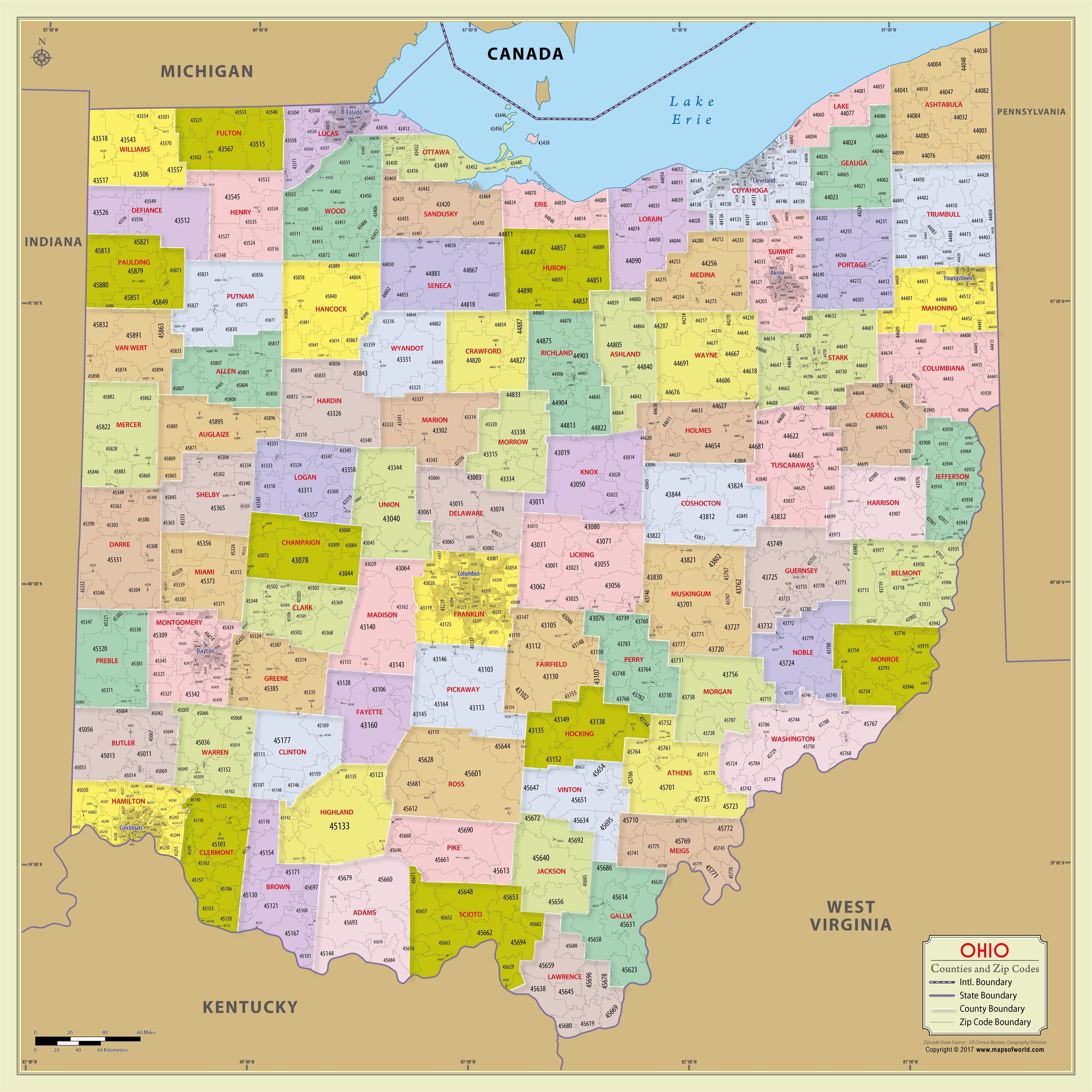 ohio zip code map with counties 48 w x 48 h worldmapstore