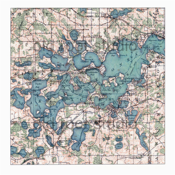 hand painted map of lake minnetonka minnesota 1905 retro lake