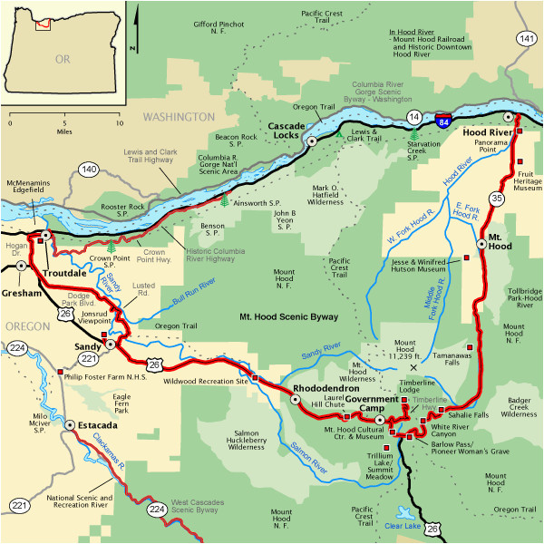 Oregon Campsites Map Mt Hood Scenic byway Map America S byways Camping Rving