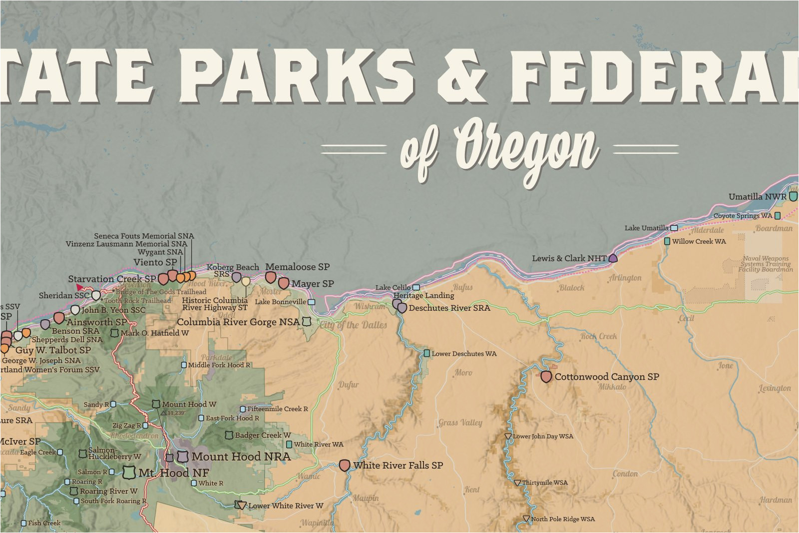 oregon state parks federal lands map 24x36 poster best maps ever