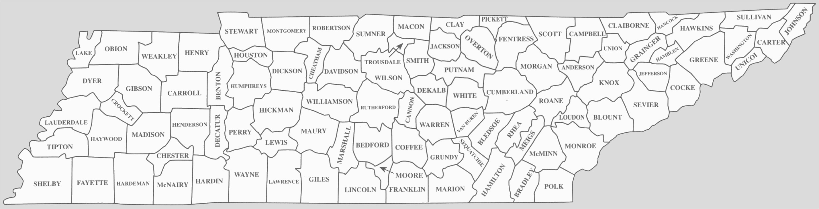 Printable Map Of Tennessee Counties