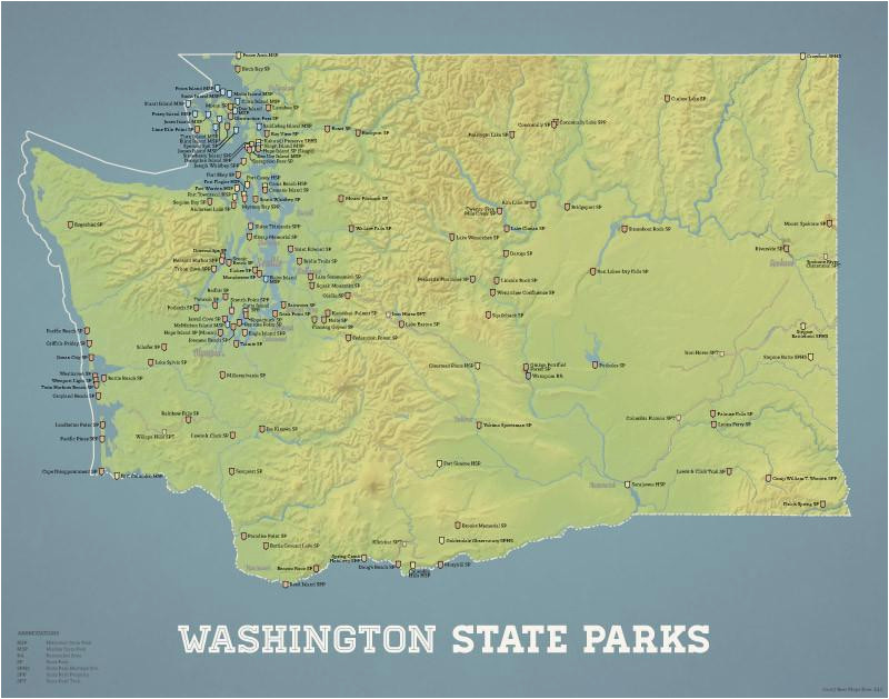 washington state parks map 11x14 print
