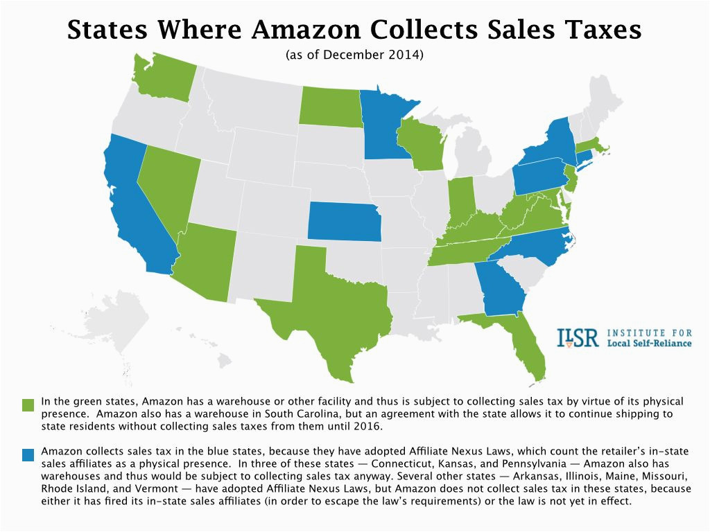 states where amazon collects sales tax map institute for local