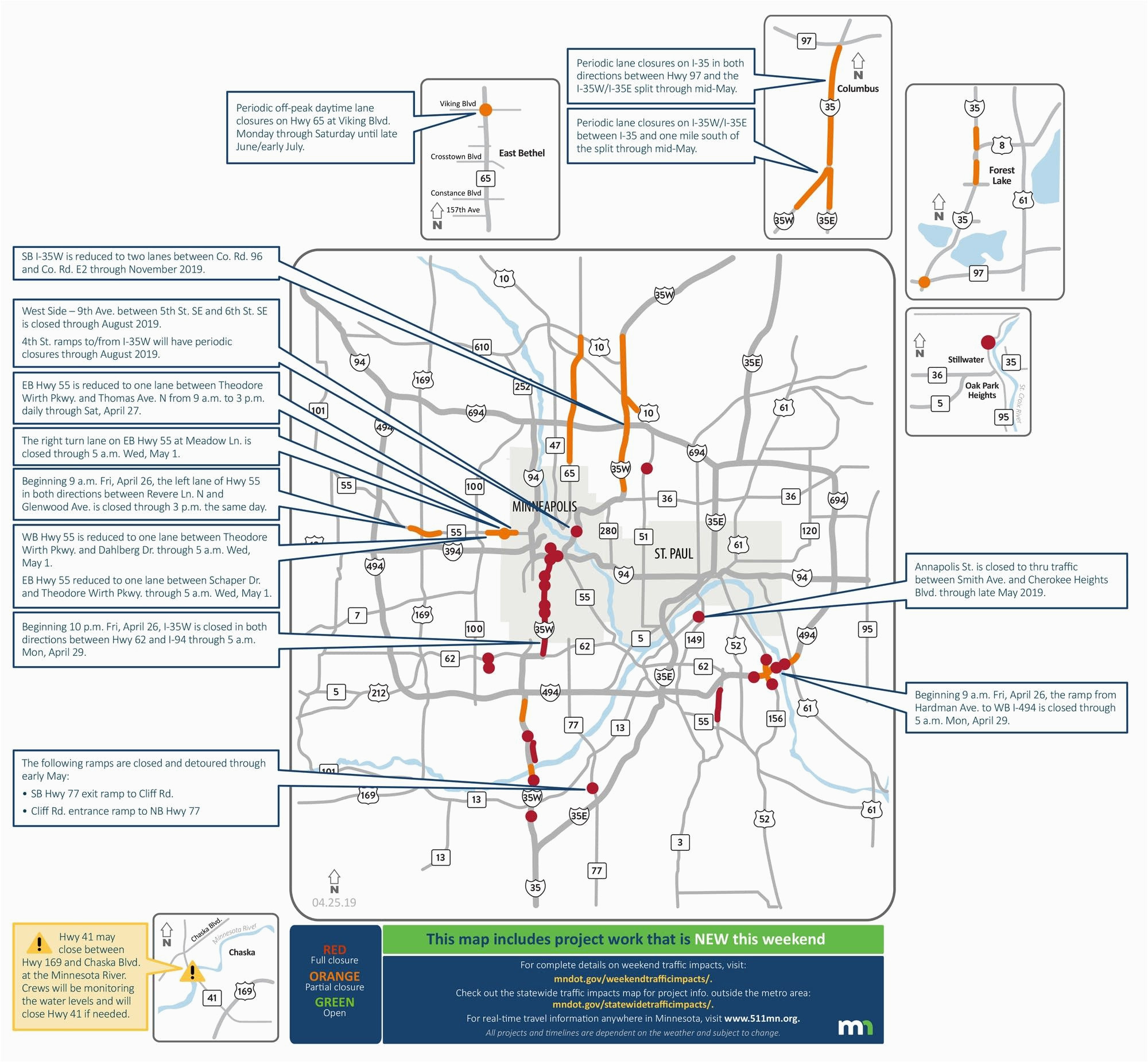 closures on i 35w lane reductions throughout metro area this weekend