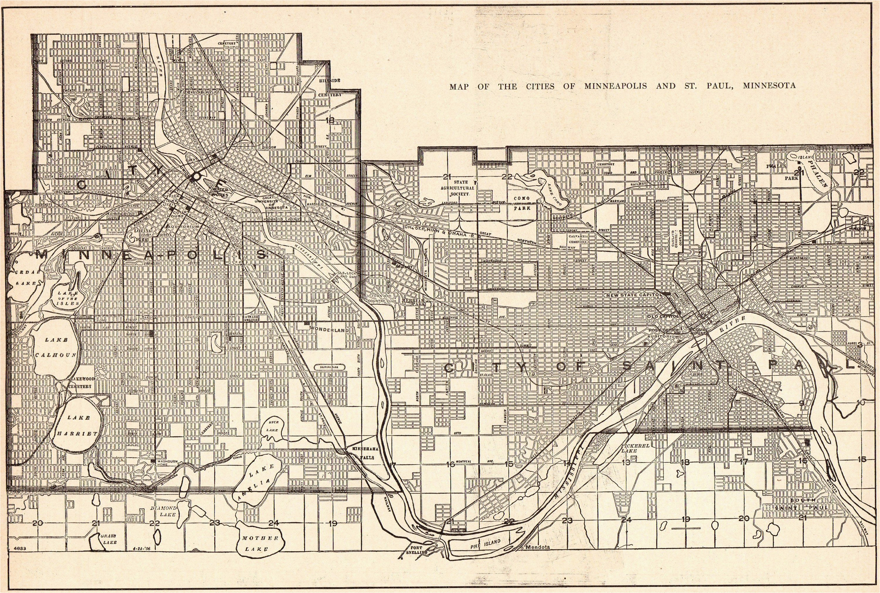 1926 antique minneapolis map of st paul print map black and white