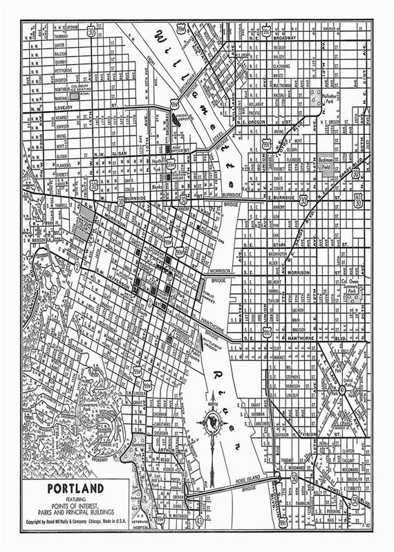 portland street map vintage print poster black and white products