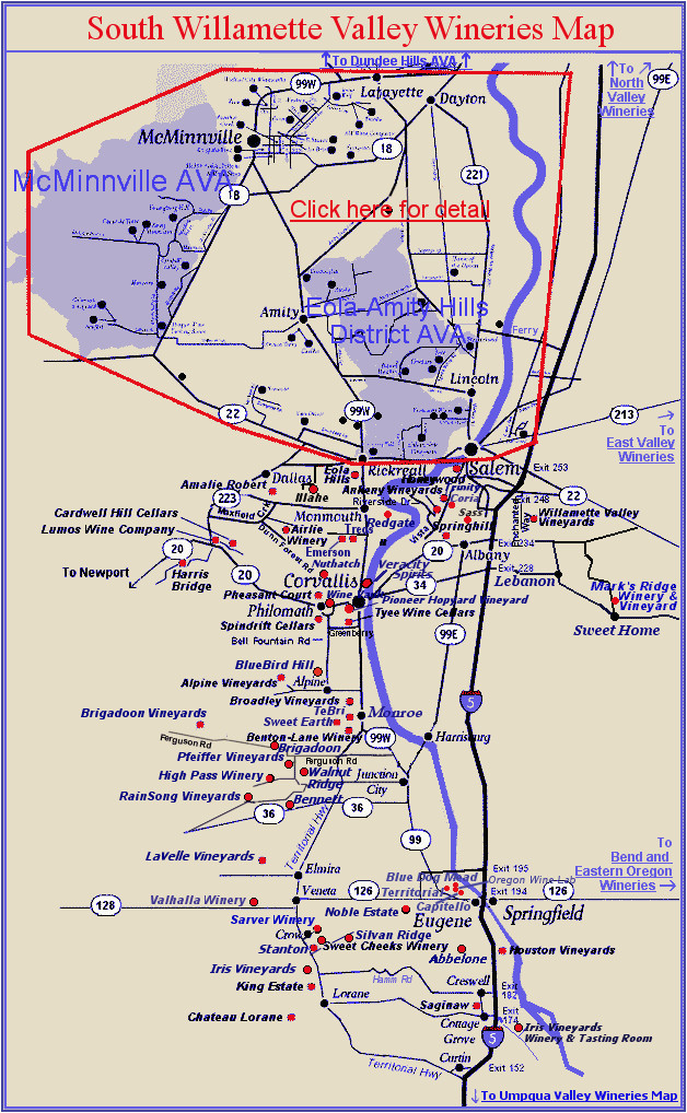 map list of southern willamette valley wineries with links to