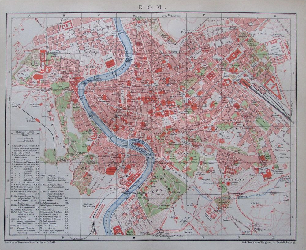 1895 rom italien alter stadtplan karte antique city map rome italy