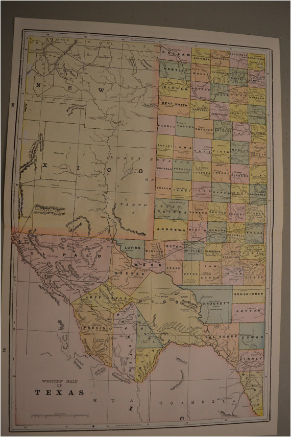 map 1897 large state map western texas vintage antique map great