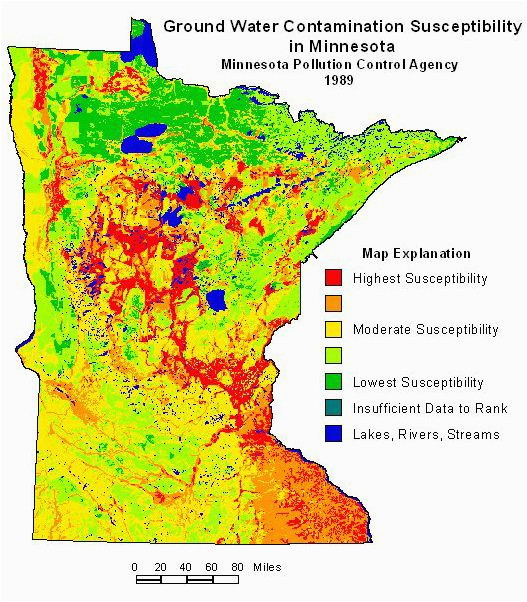 ground water contamination susceptibility in minnesota map via the