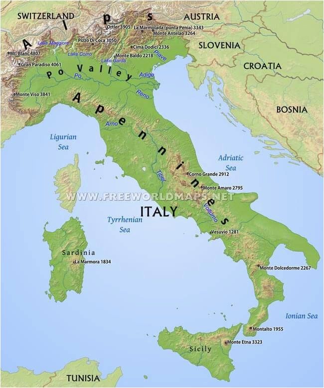 simple italy physical map mountains volcanoes rivers islands