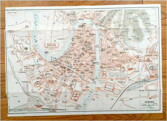 antique 1937 map of verona italy from muirhead s blue guides