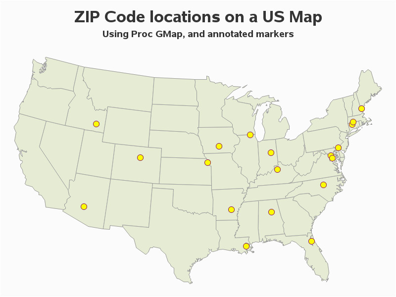 plotting markers on a map at zip code locations using gmap or