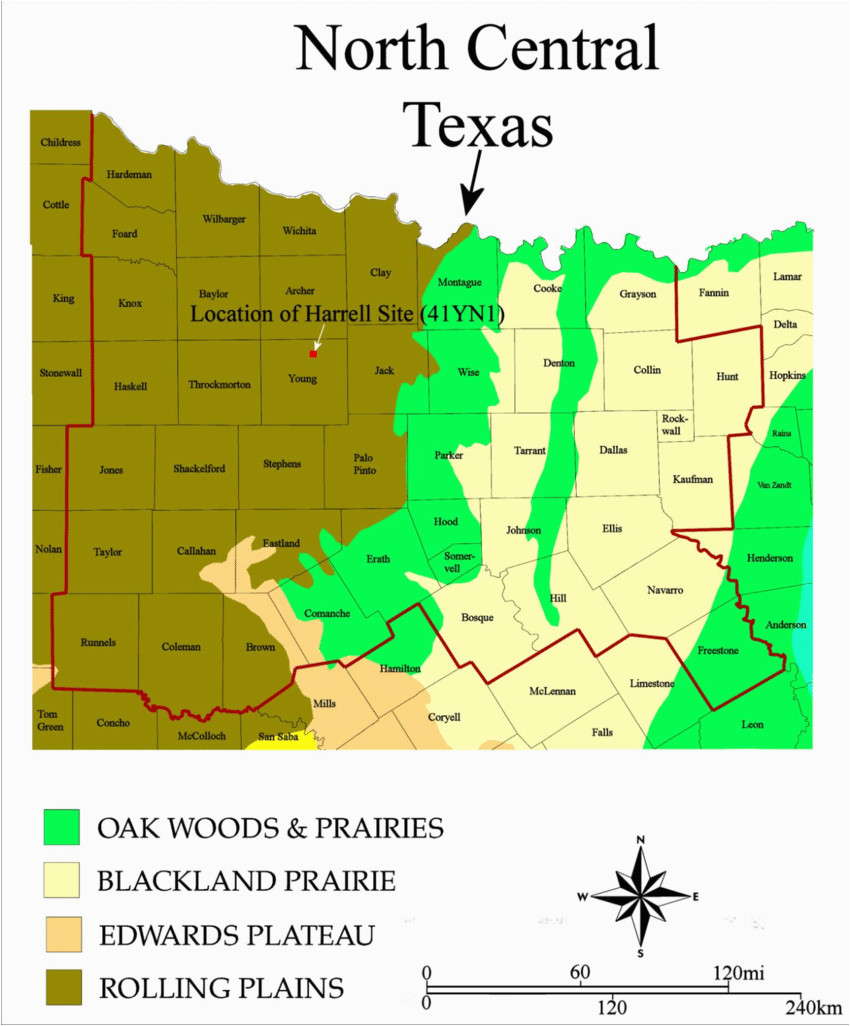 the location of the harrell site 41yn1 in the rolling plains of