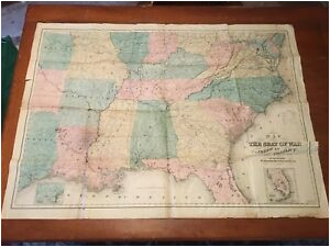 map of the seat of war american conflict 1866 hand colored civil war