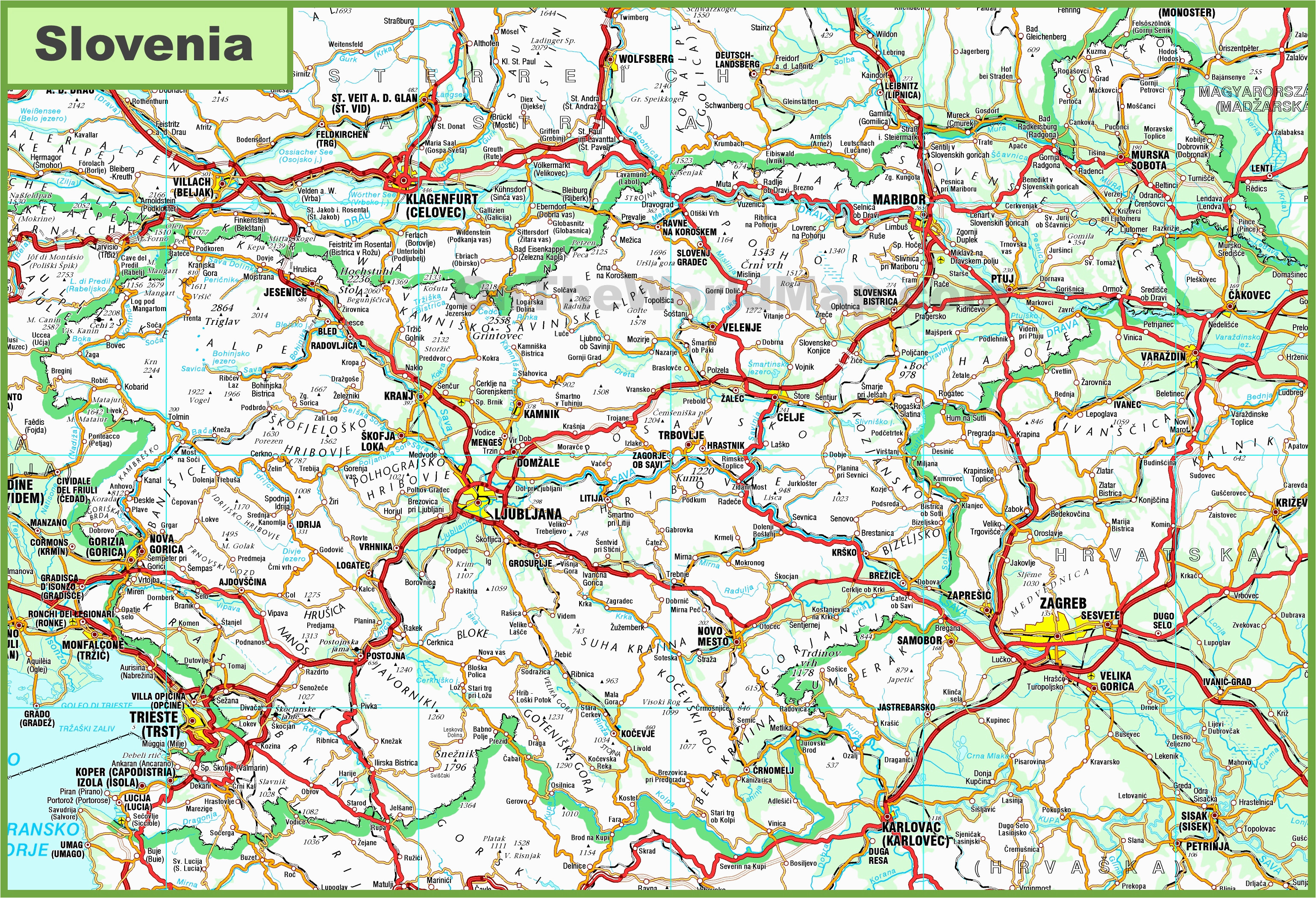 large detailed map of slovenia with cities and towns