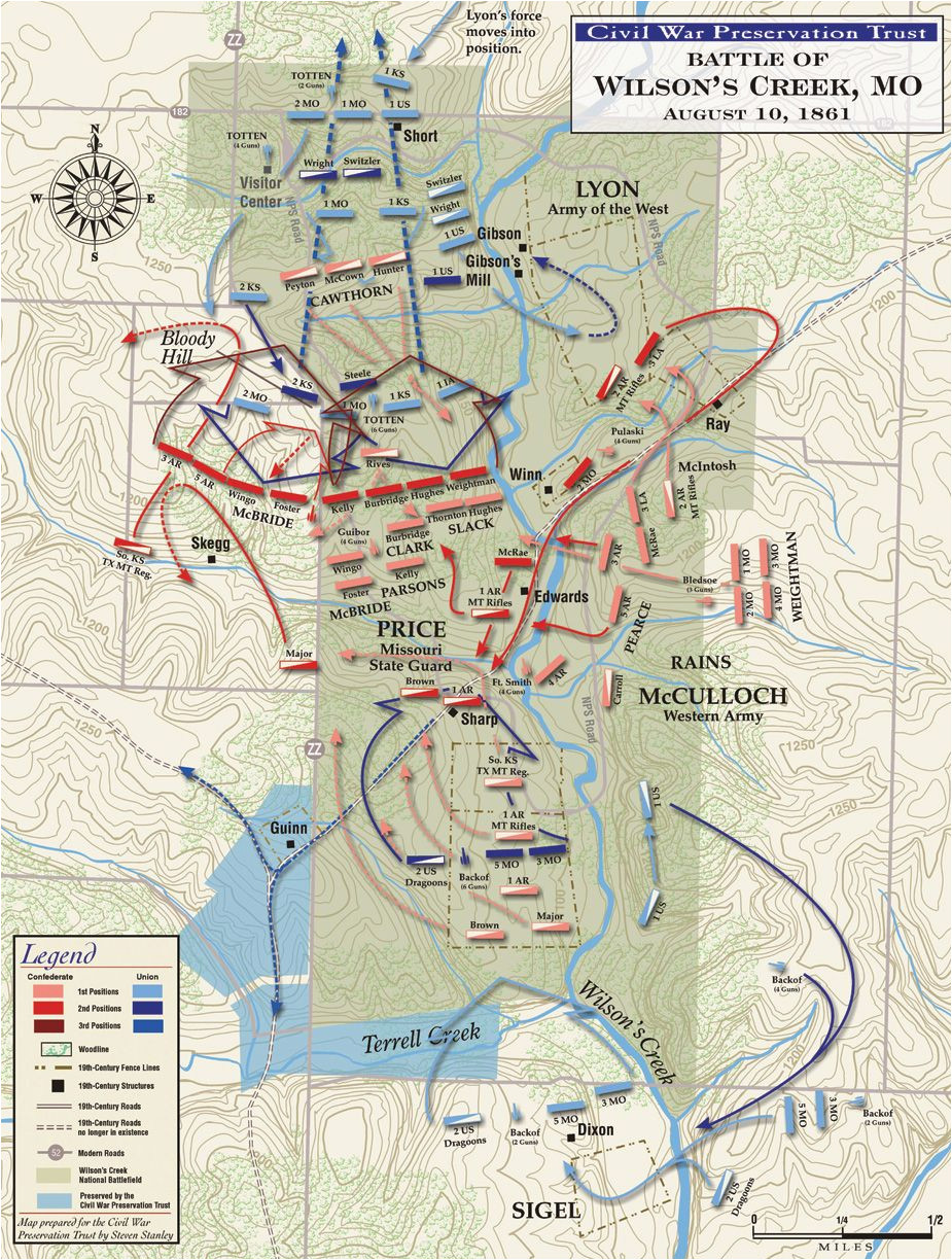 map of the basic troop movements during the battle of wilson s creek