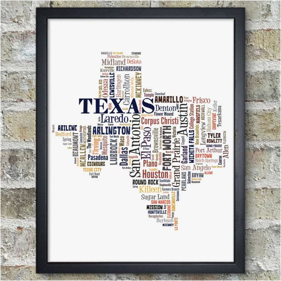 texas map art texas art print texas city map texas typography art