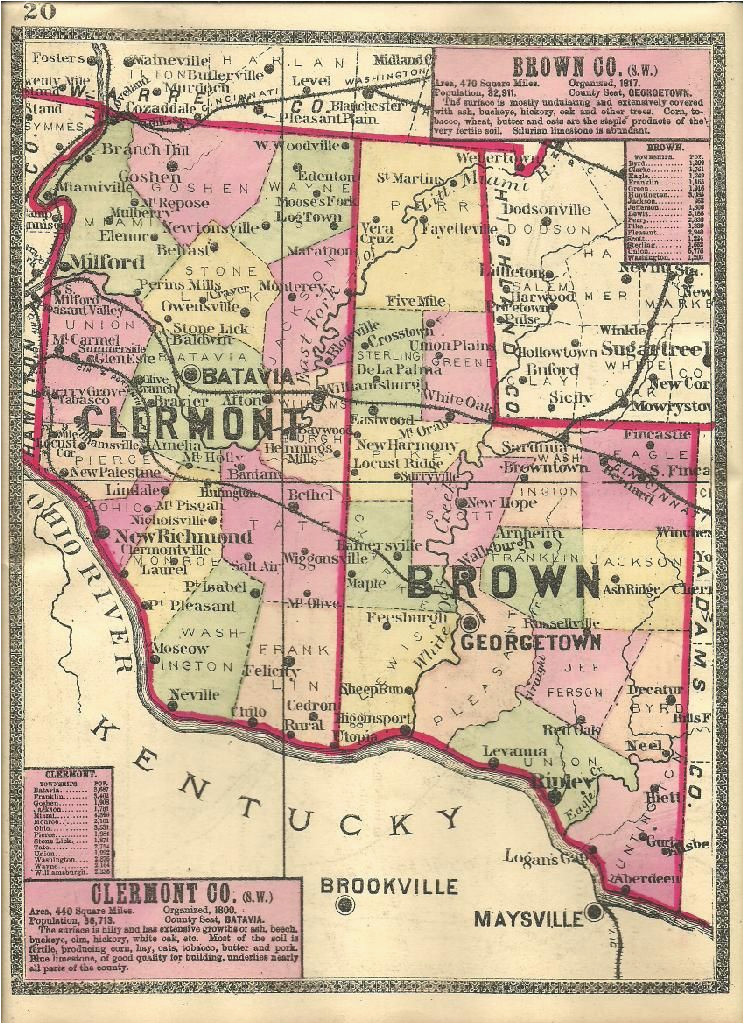 brown clermont county 1888 ohio map with some ghost towns