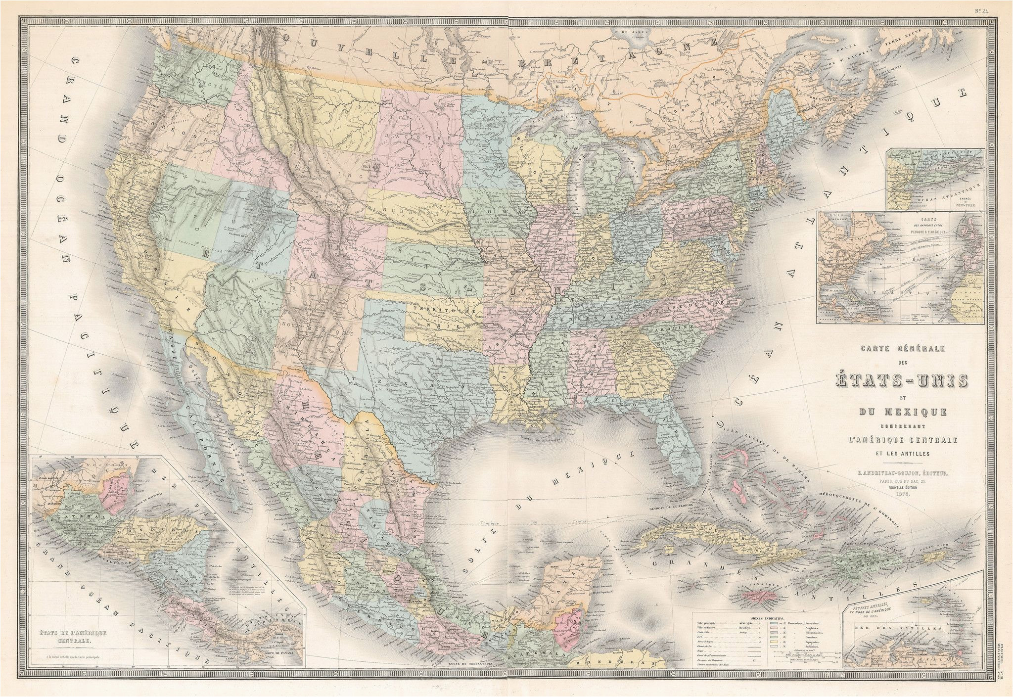1875 carte generale des etats unis et du mexique comprenant l