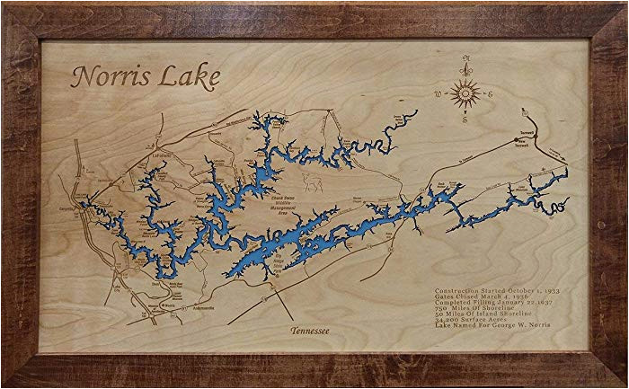 amazon com norris lake tennessee framed wood map wall hanging