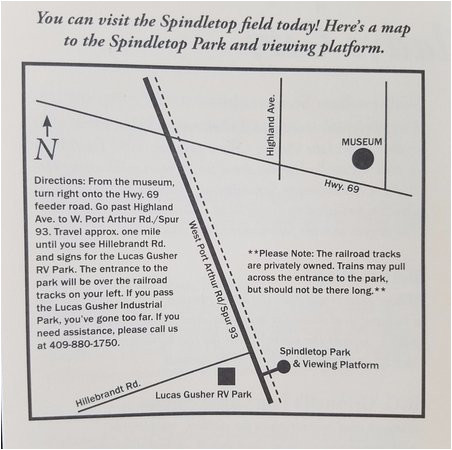 map provided by the meseum picture of spindletop park viewing