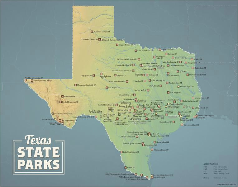 texas state parks map 11x14 print best maps ever