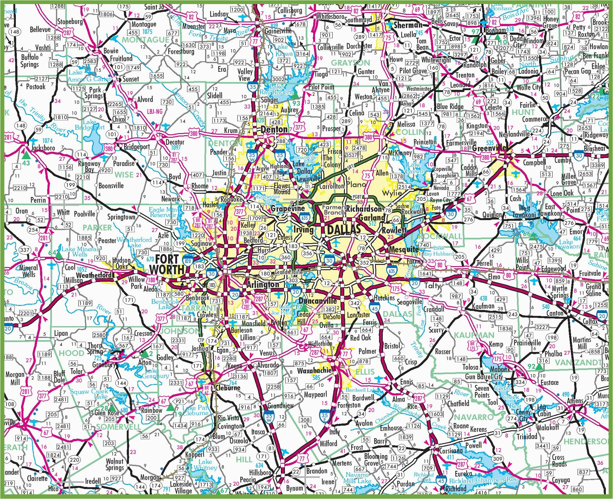 Map Of Dallas Texas And Surrounding Areas Dallas Area Road Map Of Map Of Dallas Texas And Surrounding Areas 