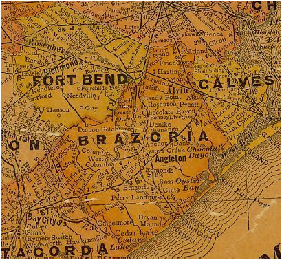 brazoria county and ft bend county texas 1920s map texas history