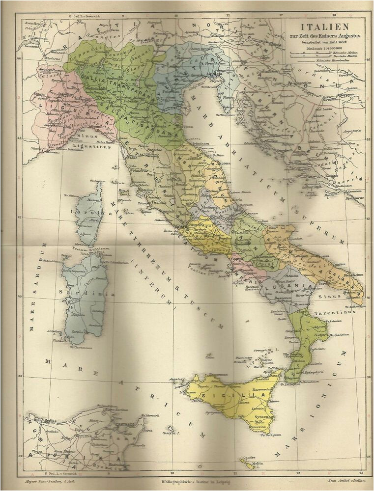 1887 italien zur zeit kaiser augustus alte landkarte antique map