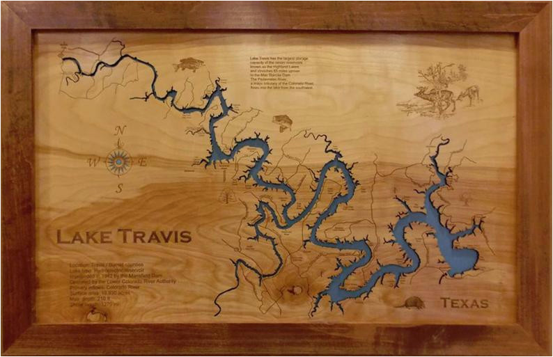 wood laser cut map of lake travis tx topographical engraved etsy