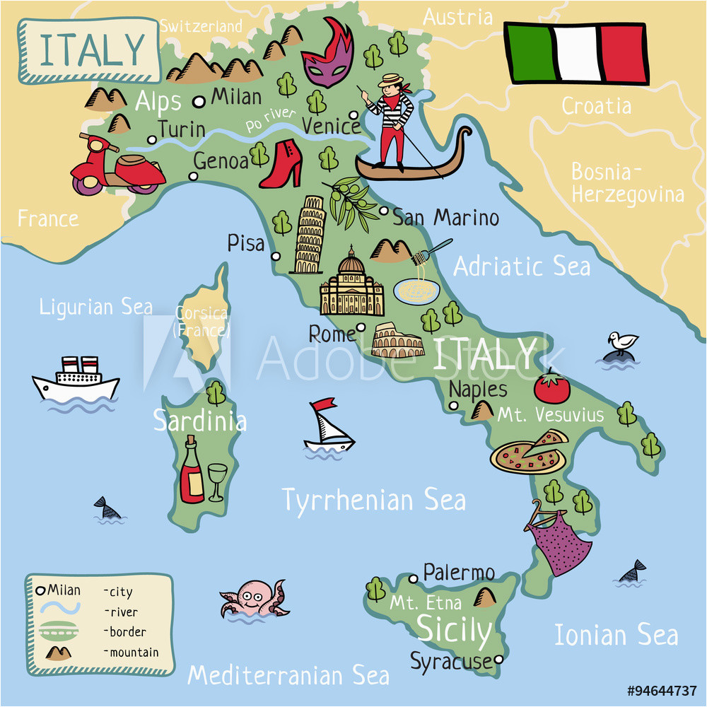 fotografie obraz cartoon vector map of italy for kids posters cz