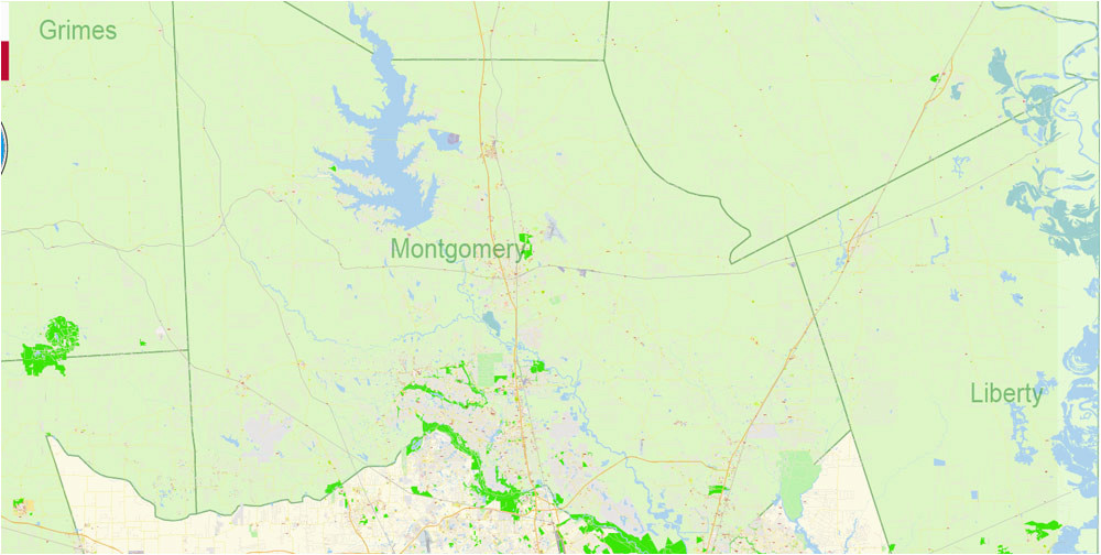montgomery county and nearest pdf map vector texas exact city plan